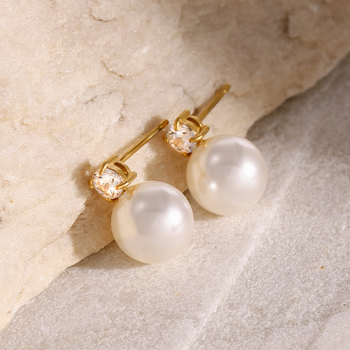 1 Pair Simple Series Elegant Solid Color Stainless Steel 18K Gold Plated Artificial Pearl Women's Stud Earrings h5 