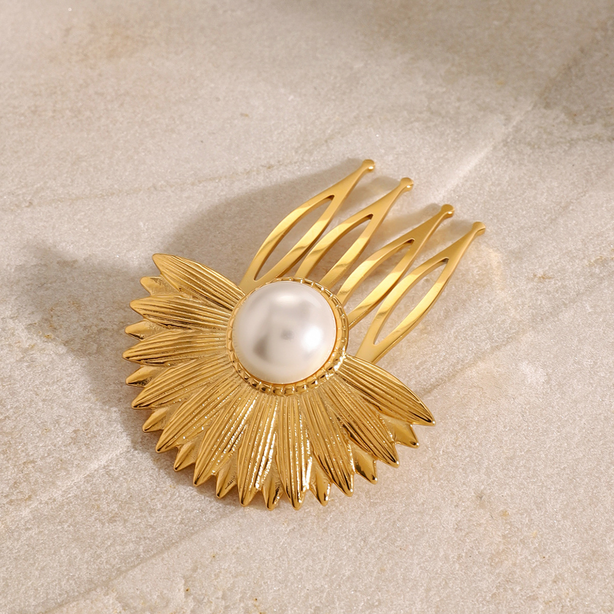 1 Piece Simple Series ins style Flower Stainless Steel 18K Gold Plated Artificial Pearl Women's Hair Clips h5 Picture3