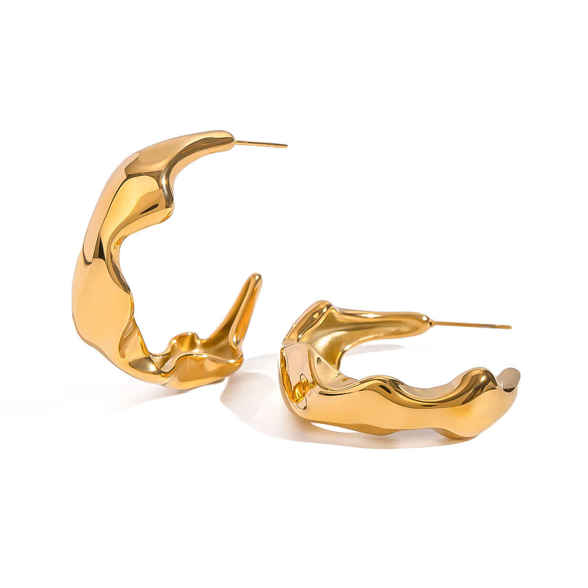 1 Pair Simple Series Simple Geometric Stainless Steel 18K Gold Plated Women's Hoop Earrings h5 Picture5