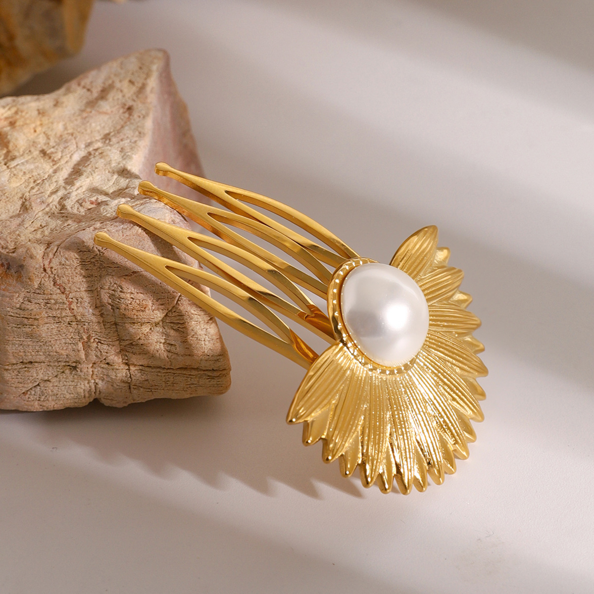 1 Piece Simple Series ins style Flower Stainless Steel 18K Gold Plated Artificial Pearl Women's Hair Clips h5 Picture5