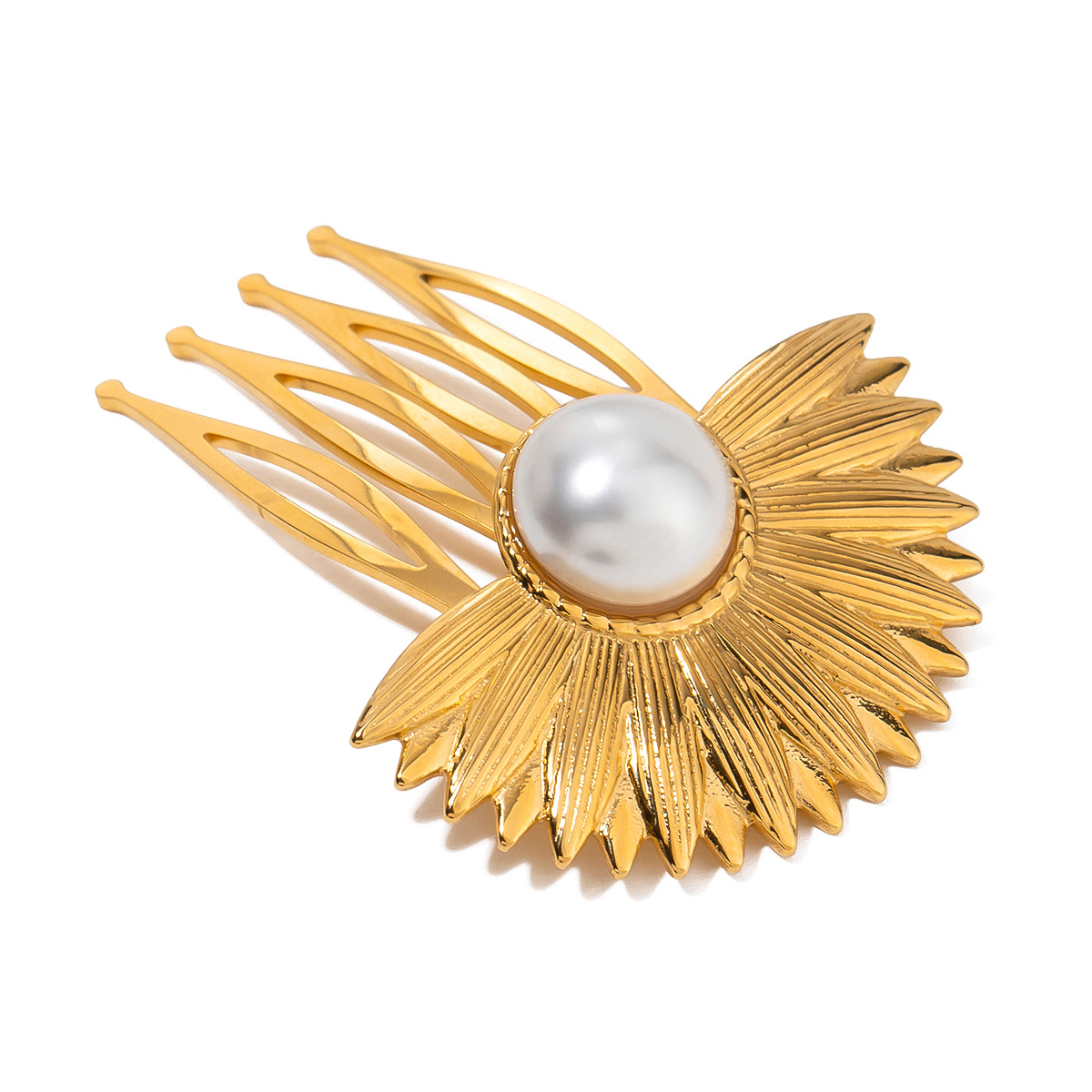 1 Piece Simple Series ins style Flower Stainless Steel 18K Gold Plated Artificial Pearl Women's Hair Clips h5 Picture6