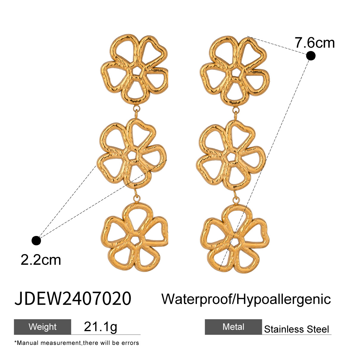 1 paire de boucles d'oreilles pour femme en acier inoxydable plaqué or 18 carats avec motif de fleur rétro de la série classique h5 Image2