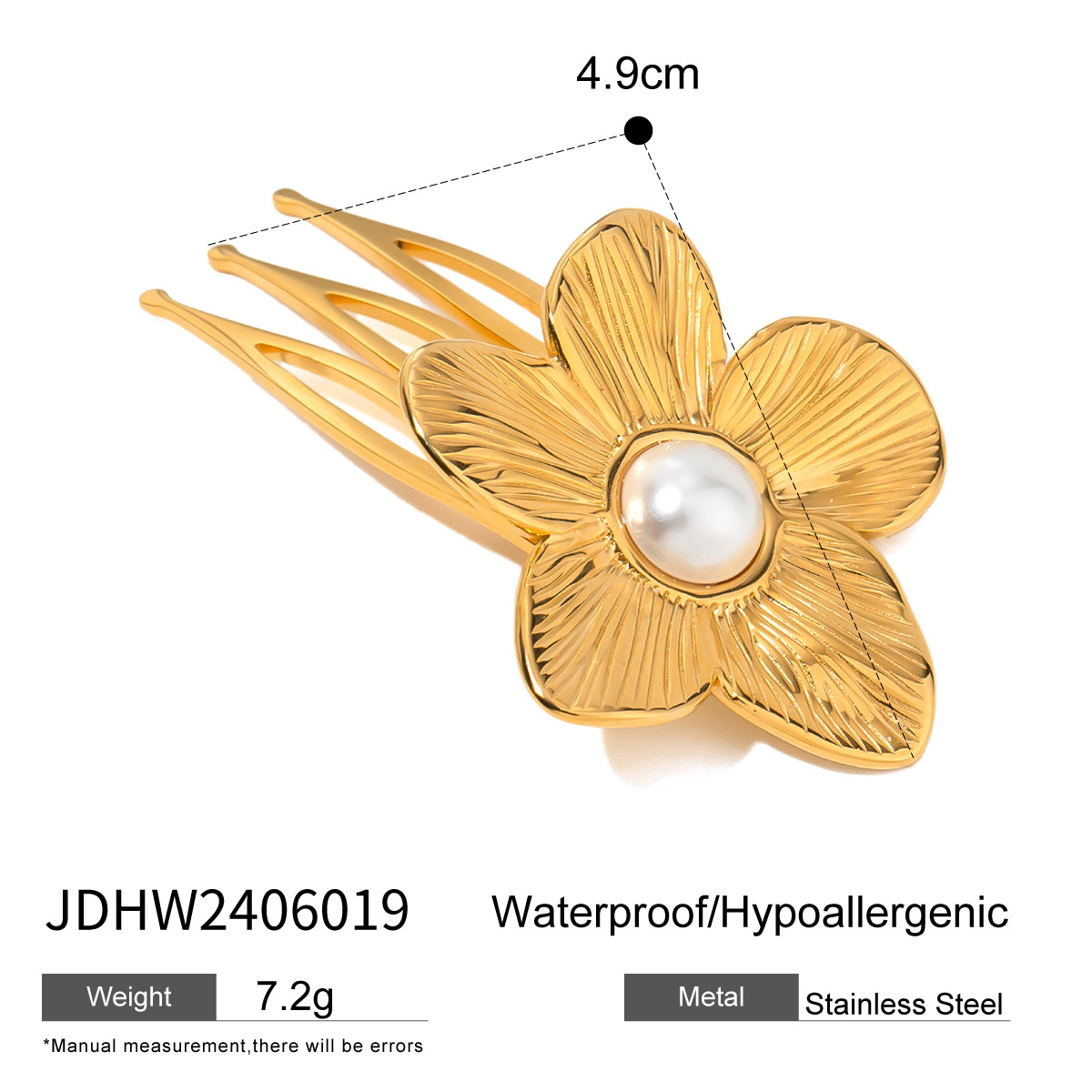 1 Piece Simple Series ins style Flower Stainless Steel 18K Gold Plated Artificial Pearl Women's Hair Clips h5 Picture2