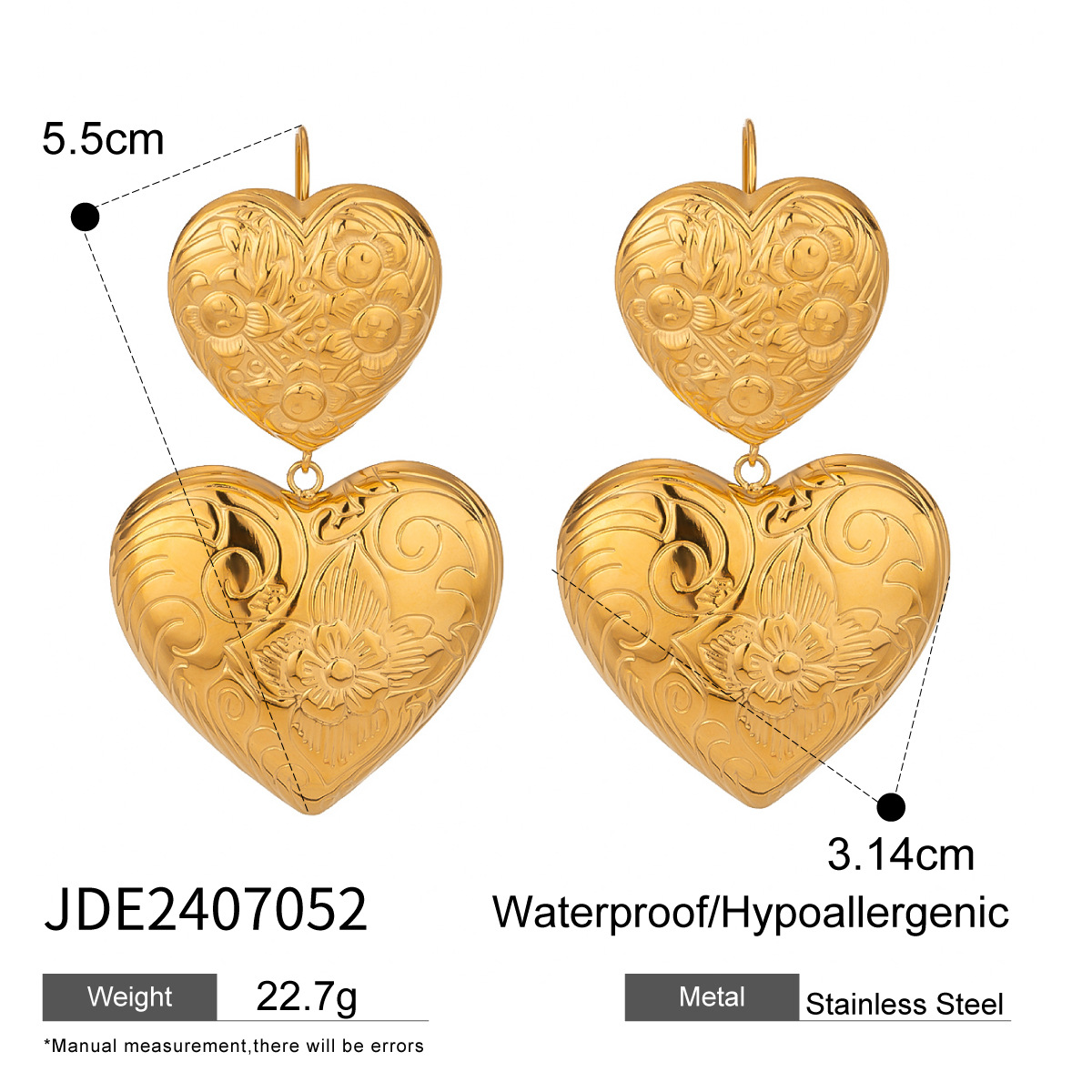 1 Pair Classic Series Retro Heart Stainless Steel 18K Gold Plated Women's Drop Earrings h5 Picture2