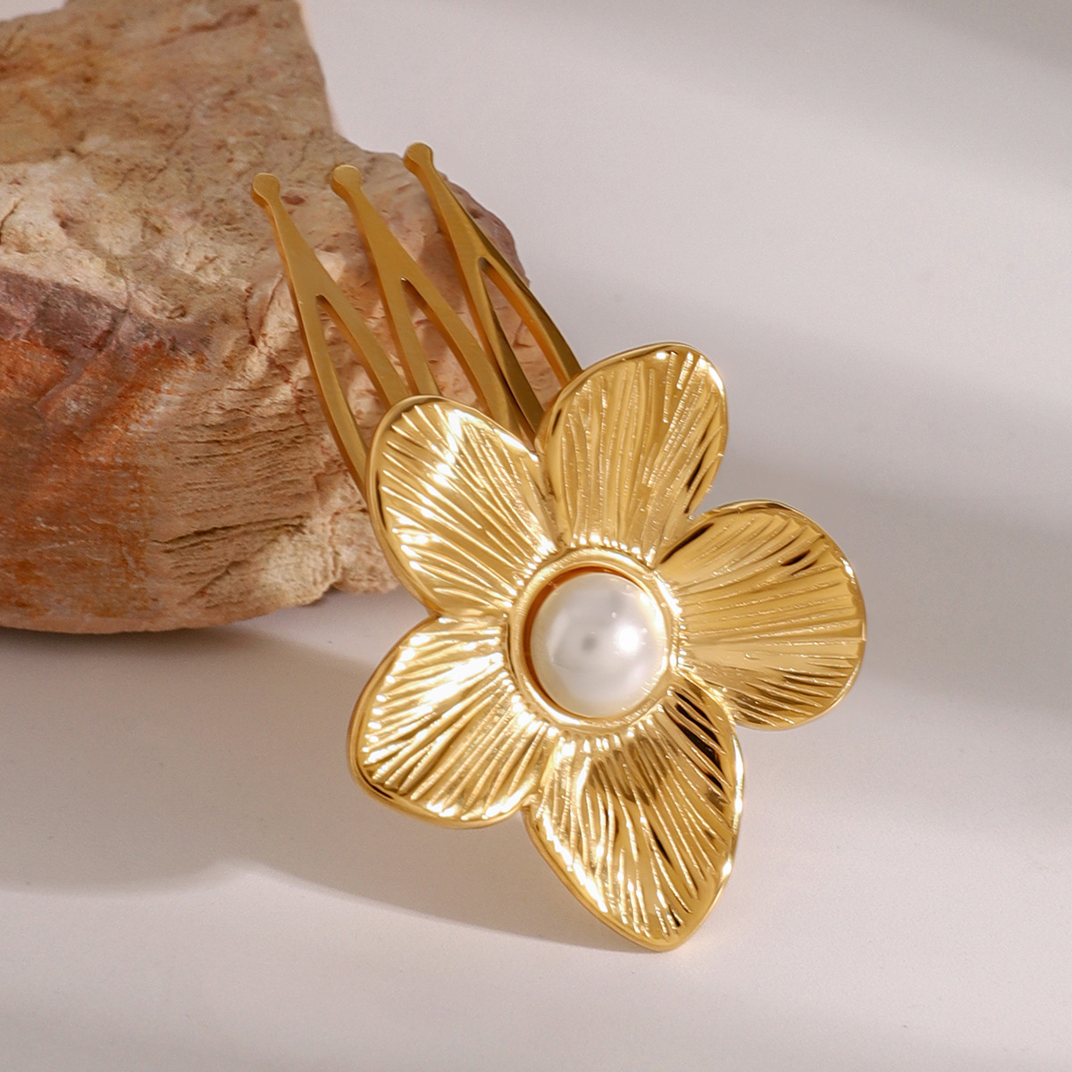 1 Piece Simple Series ins style Flower Stainless Steel 18K Gold Plated Artificial Pearl Women's Hair Clips h5 Picture3