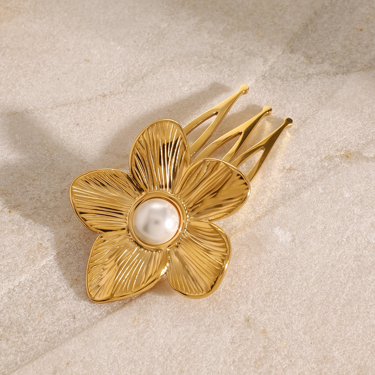 1 Piece Simple Series ins style Flower Stainless Steel 18K Gold Plated Artificial Pearl Women's Hair Clips h5 Picture4