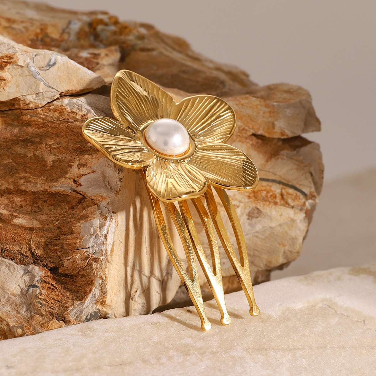 1 Piece Simple Series ins style Flower Stainless Steel 18K Gold Plated Artificial Pearl Women's Hair Clips h5 Picture5