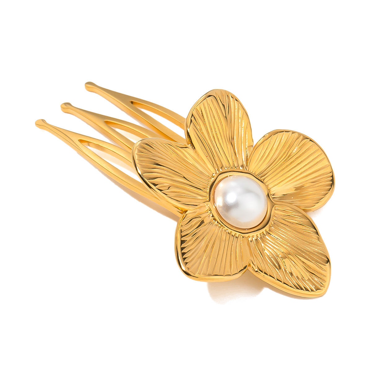 1 Piece Simple Series ins style Flower Stainless Steel 18K Gold Plated Artificial Pearl Women's Hair Clips h5 Picture6