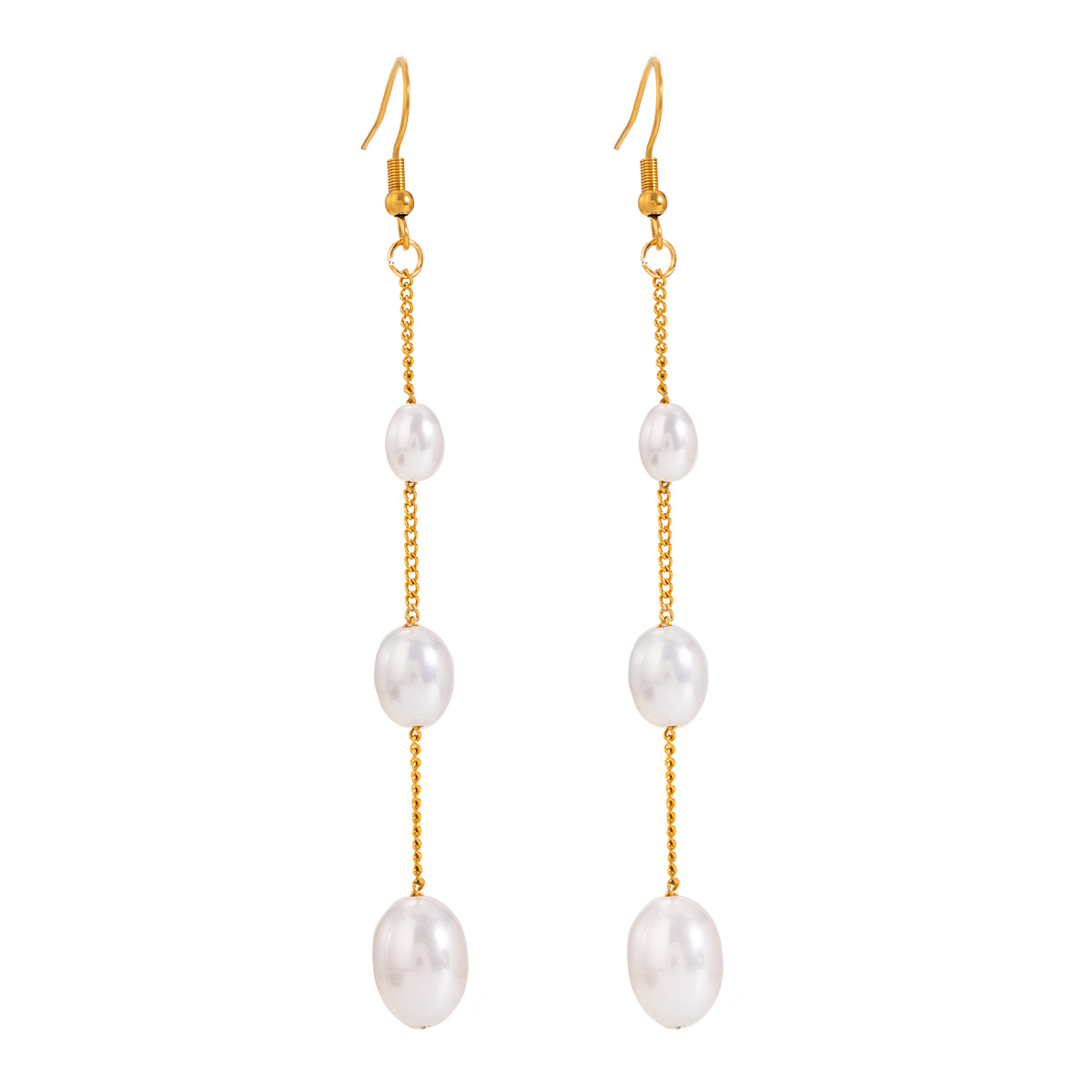 1 paire de boucles d'oreilles pendantes élégantes en acier inoxydable plaqué or 18 carats avec perles artificielles pour femmes Image6