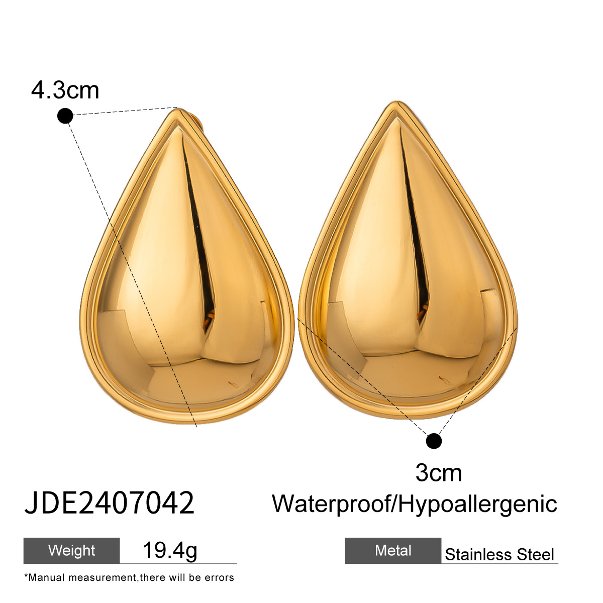 1 par de aretes tipo botón de acero inoxidable chapados en oro de 18 quilates con forma de gota simple para mujer h5 Imagen2