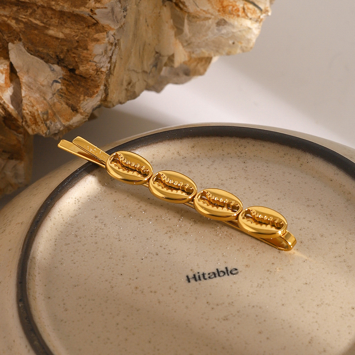 1 Stück Simple Series Ins Style Schildkröte Edelstahl 18K vergoldet Damen Haarspangen h5 