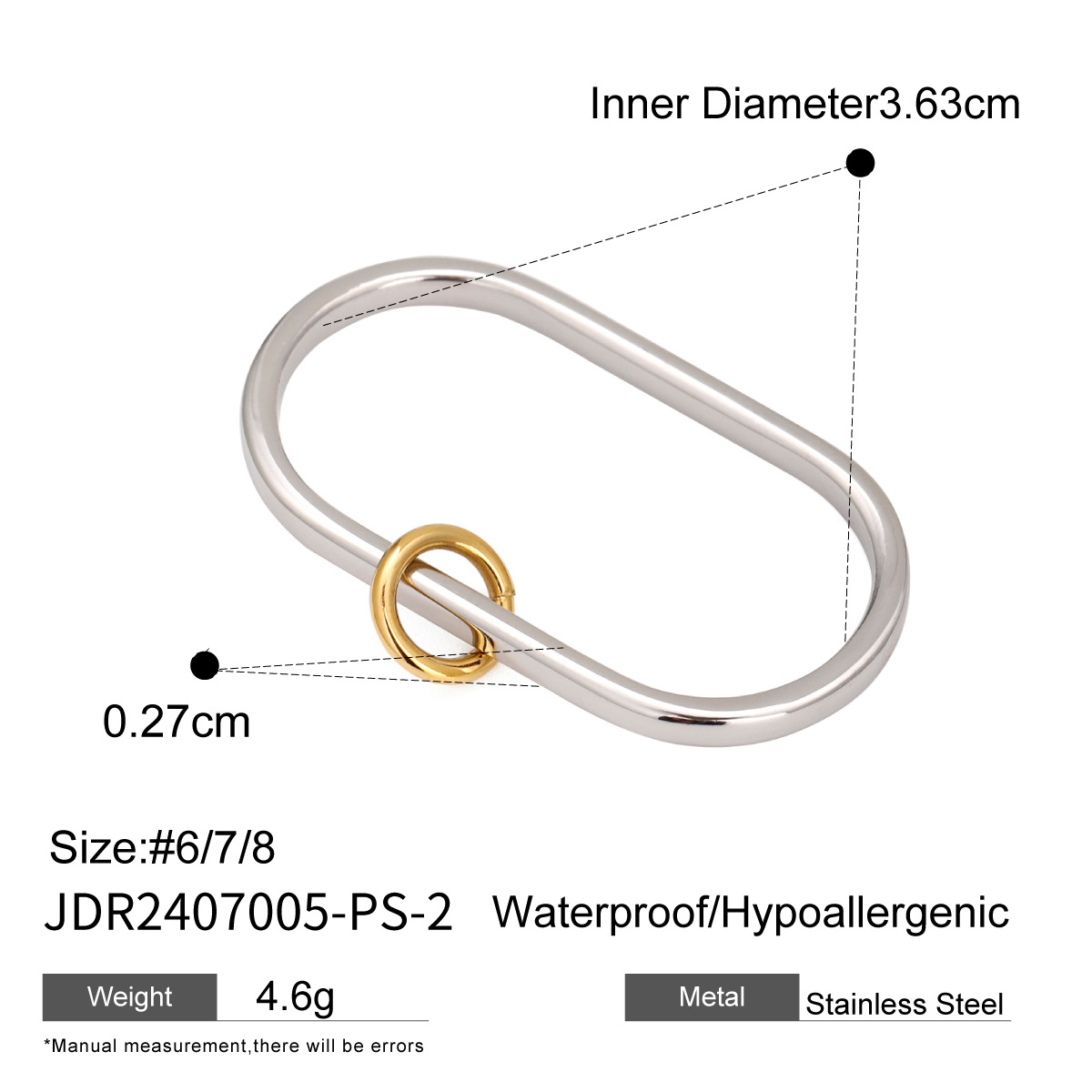 1 stuk eenvoudige stijl effen kleur roestvrij staal 18K vergulde dames enkele ring h5 Afbeelding2