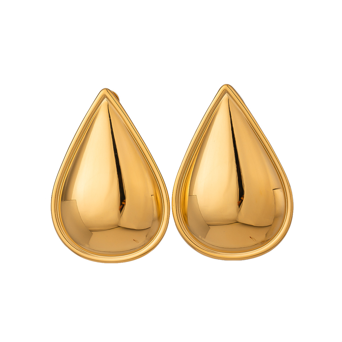 1 par de aretes tipo botón de acero inoxidable chapados en oro de 18 quilates con forma de gota simple para mujer h5 Imagen5