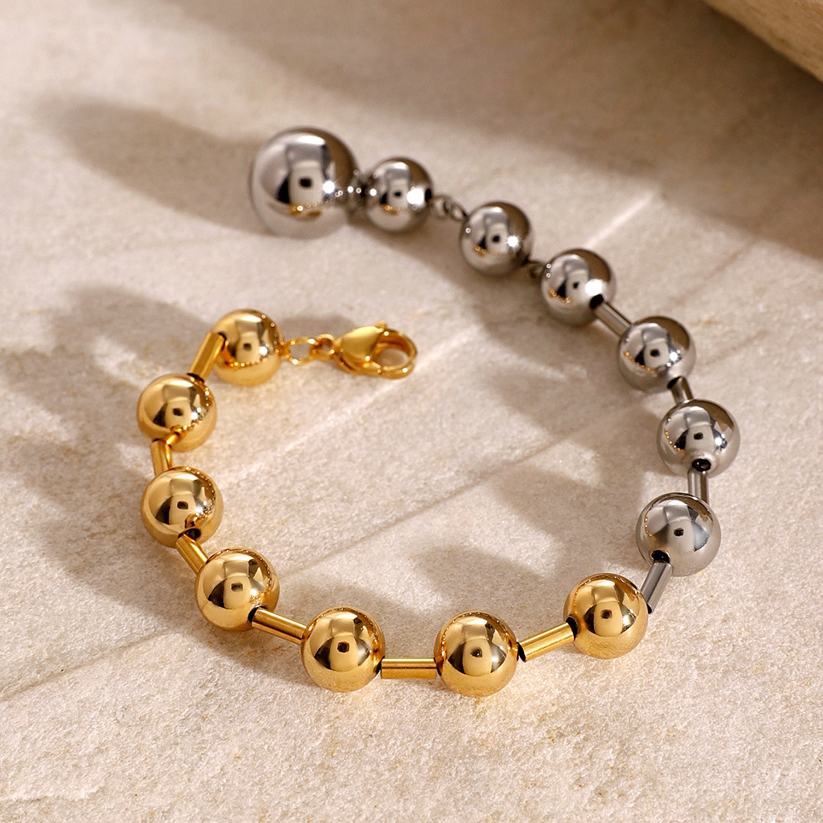 1 Piece Simple Series Simple Geometric Stainless Steel 18K Gold Plated Women's Beaded Bracelets h5 