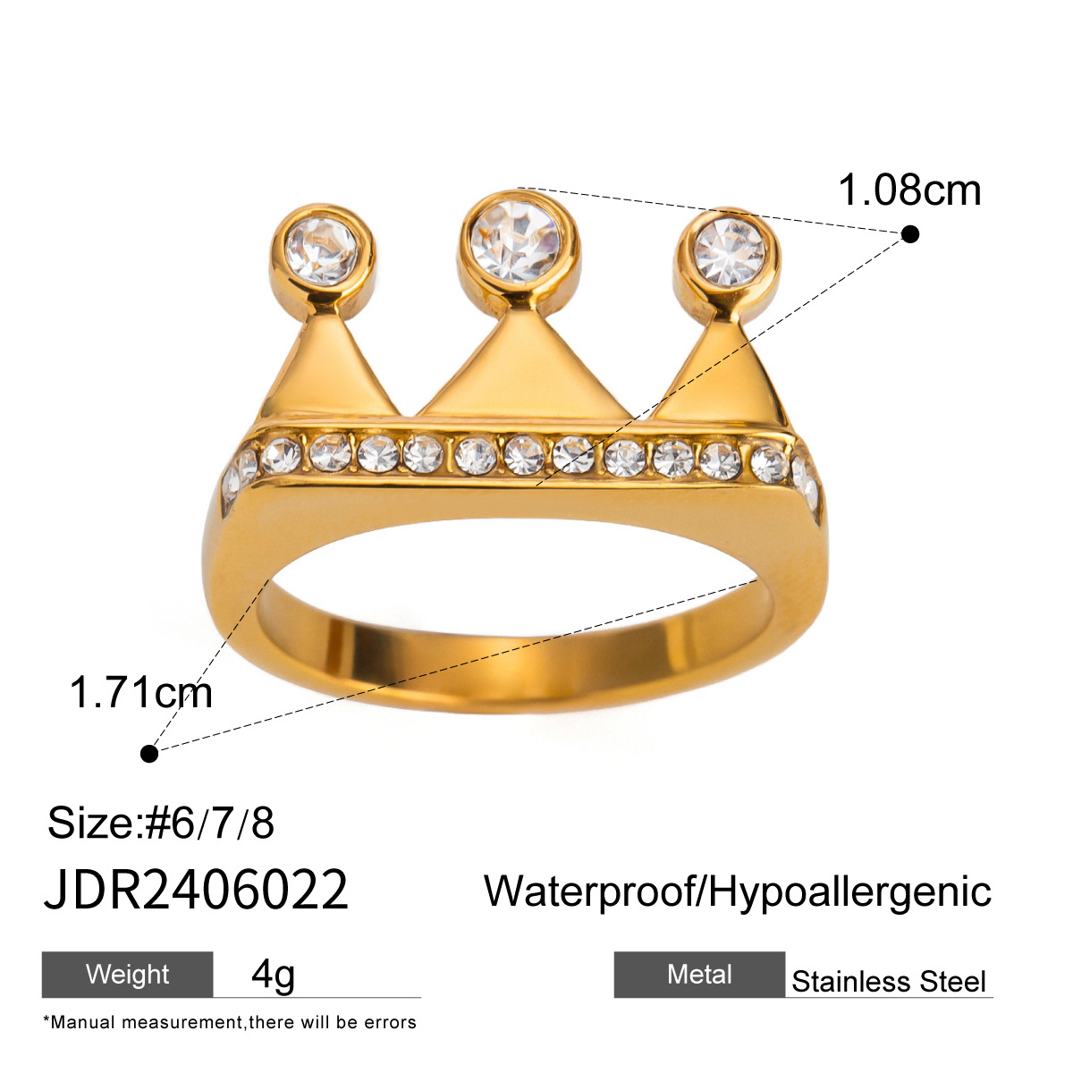 1 stuk Eenvoudige stijl Geometrische roestvrij staal 18K vergulde inleg Zircon dames enkele ring Afbeelding2