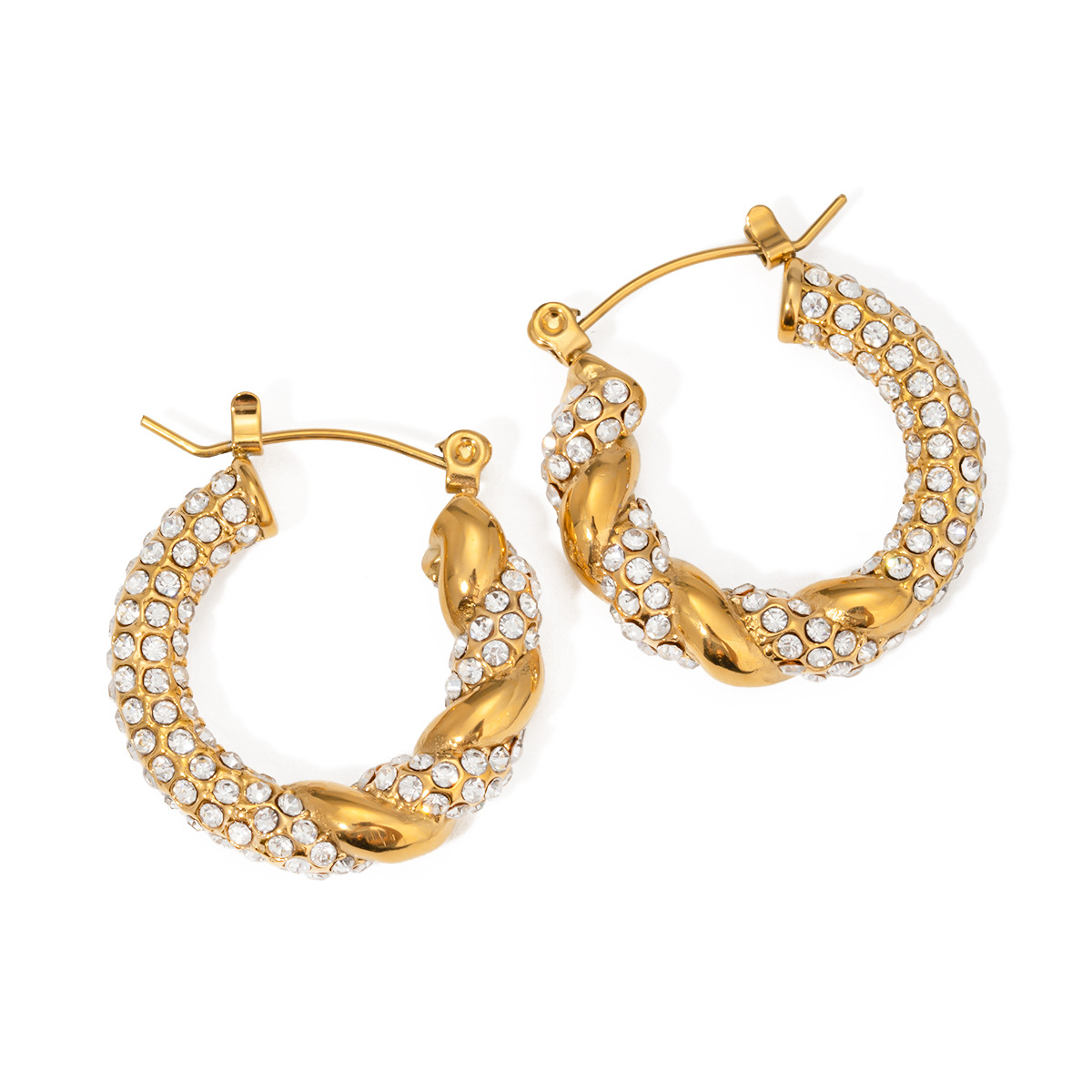 1 Pair Simple Series Classic Twist Stainless Steel 18K Gold Plated Rhinestone Women's Hoop Earrings h5 Picture5