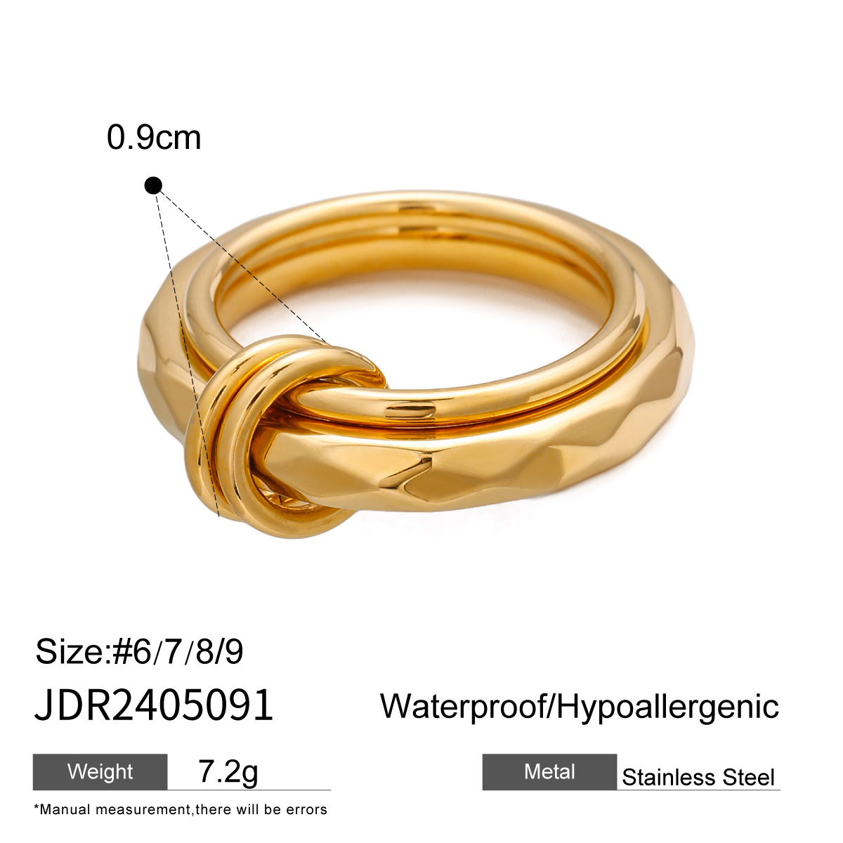 1 pezzo semplice stile geometrico in acciaio inossidabile placcato oro 18K anello singolo da donna h5 Immagine2