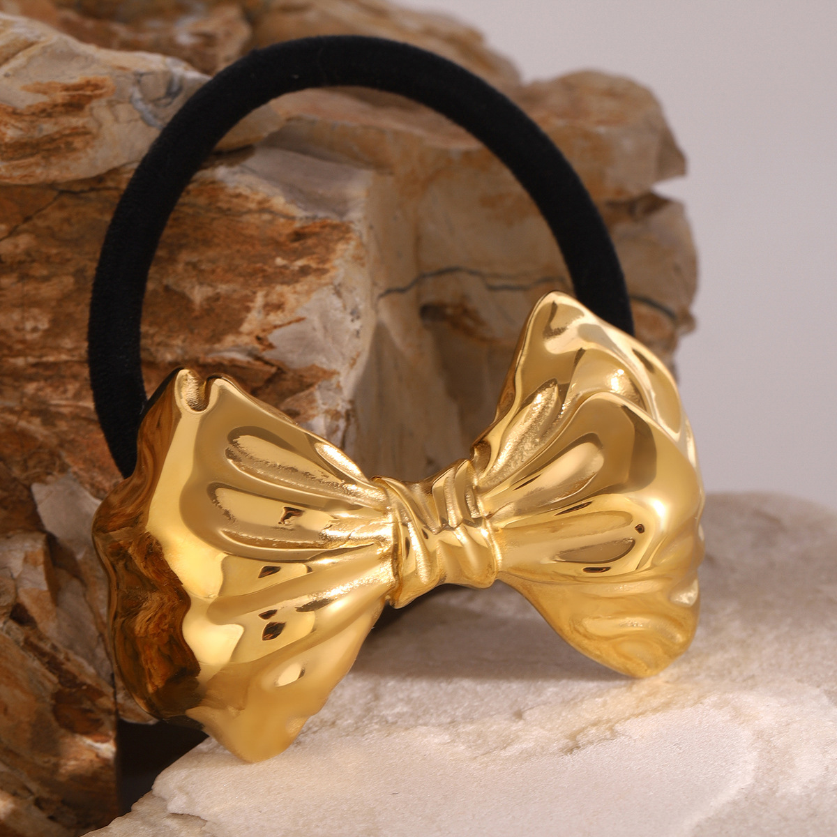 1 pièce Simple Series Retro Bow Knot Bandeau pour cheveux pour femme en acier inoxydable plaqué or 18 carats h5 Image4