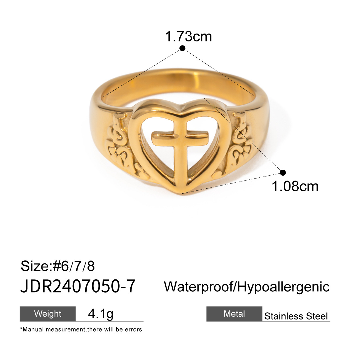 1 Piece Classic Series Retro Heart Stainless Steel 18K Gold Plated Women's Single Ring h5 Picture2