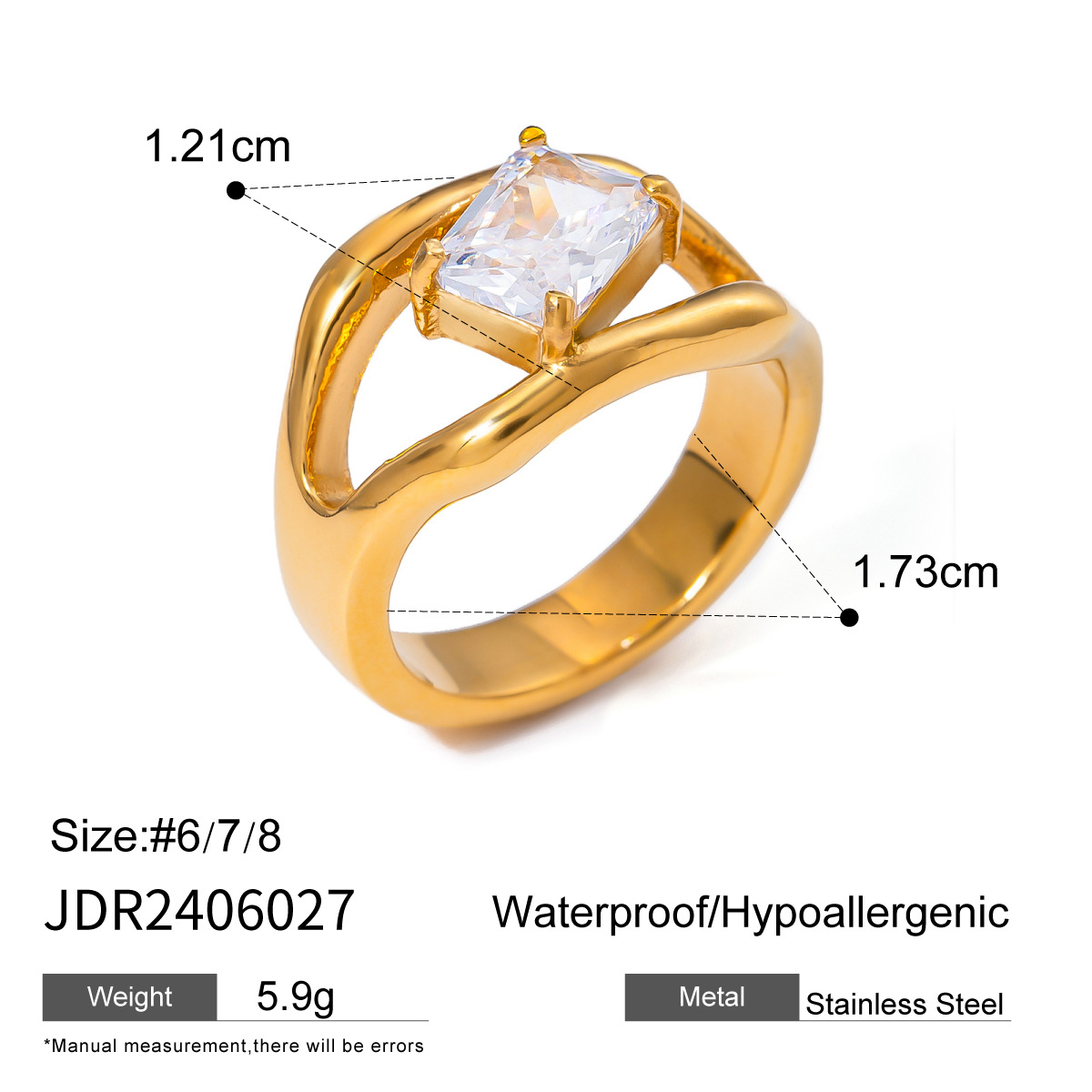 1 pezzo semplice serie classica geometrica in acciaio inossidabile placcato oro 18K zircone anello singolo da donna h5 Immagine2