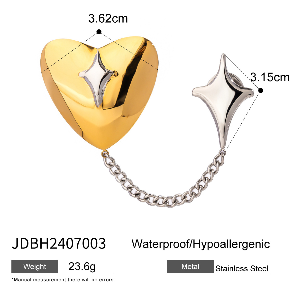 1 Piece Simple Retro Style Heart Shape Stainless Steel 18K Gold Plated Women's Brooches h5 Picture2