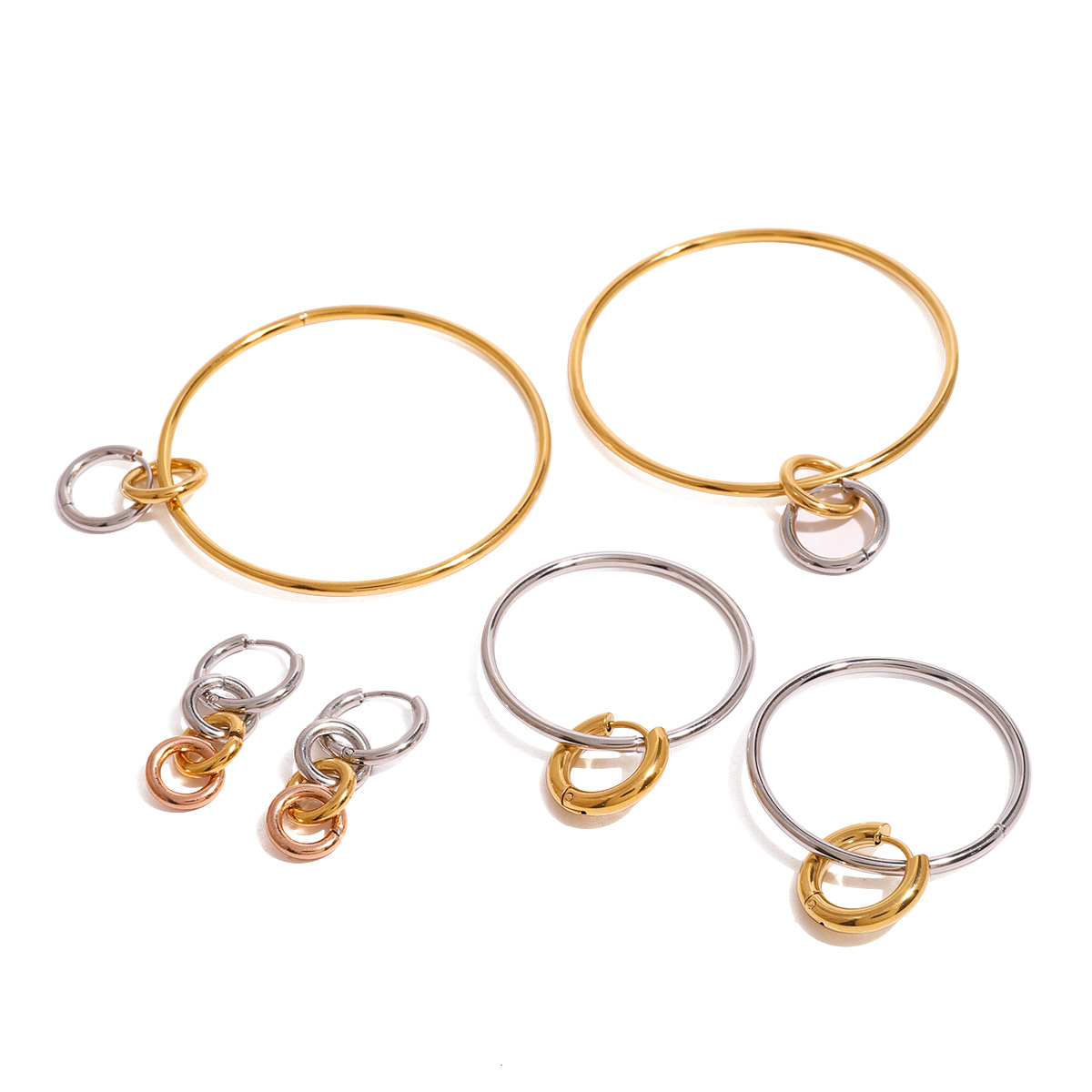 1 par de pendientes de aro de acero inoxidable chapados en oro de 18 quilates con diseño geométrico simple para mujer h5 Imagen4