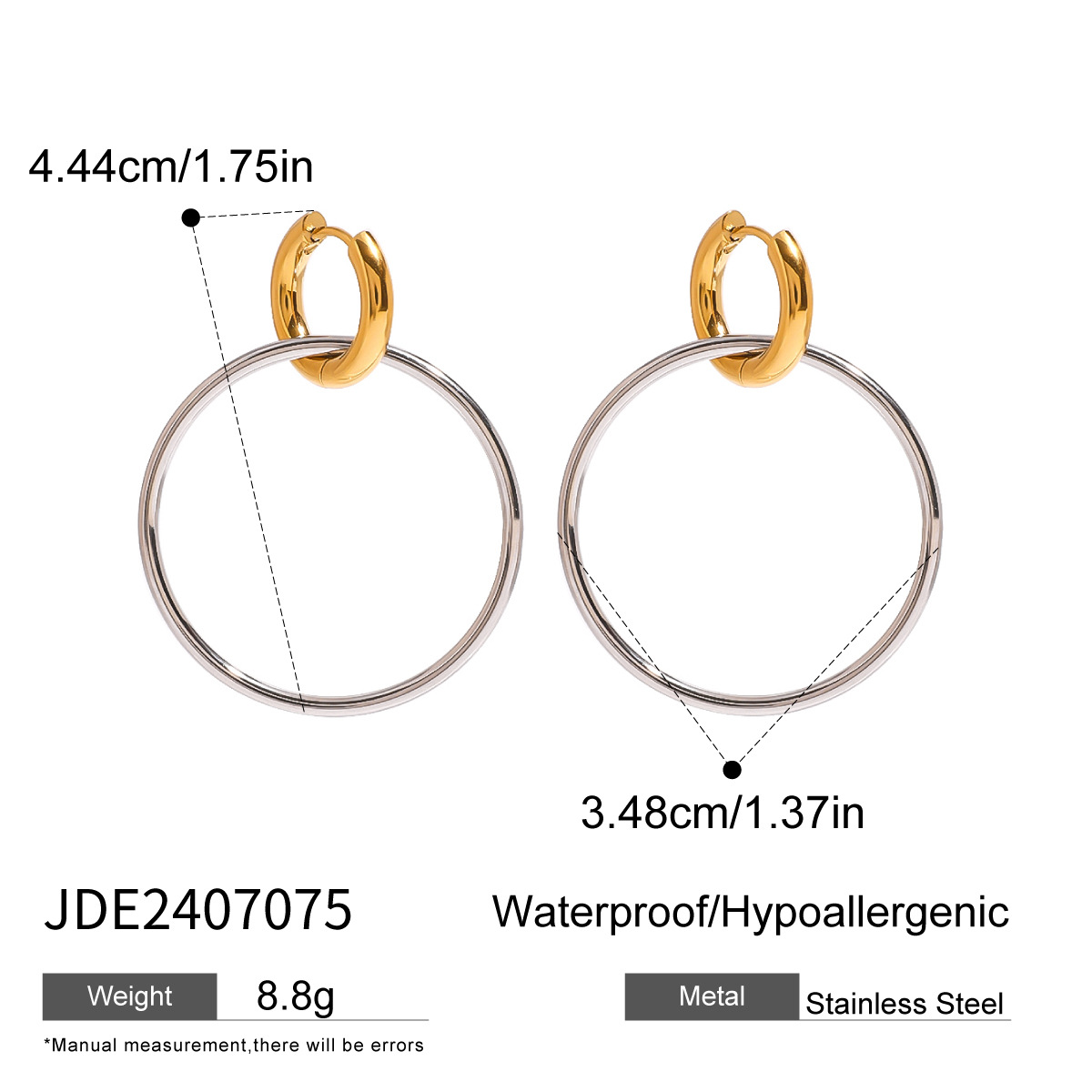 1 Pair Simple Series Simple Geometric Stainless Steel 18K Gold Plated Women's Hoop Earrings h5 Picture2