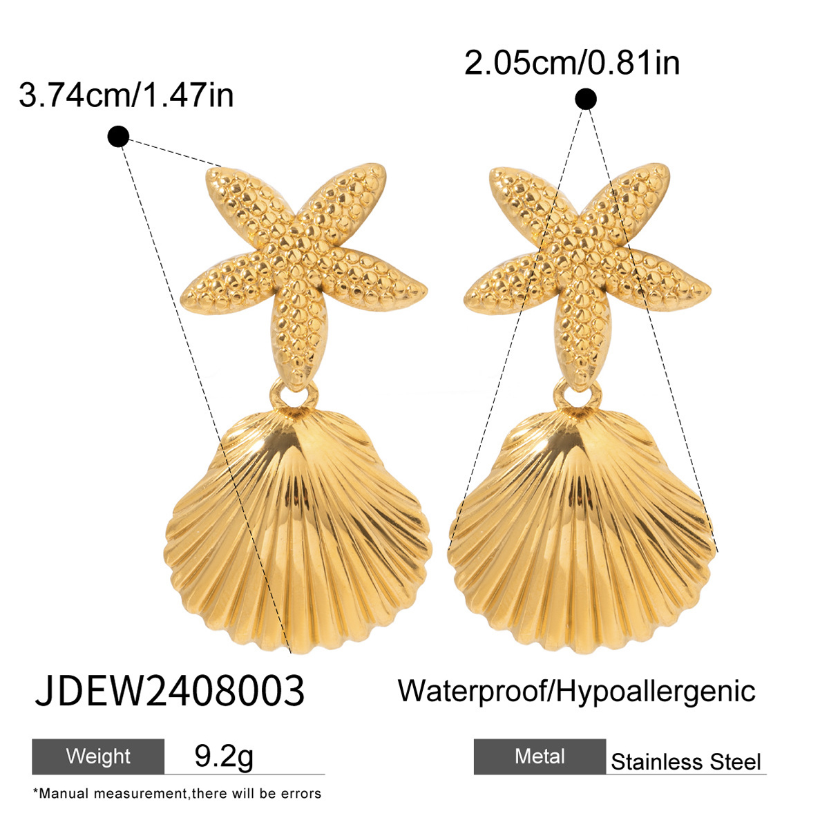 1 paire de boucles d'oreilles pendantes pour femme en acier inoxydable plaqué or 18 carats série Simple Vacation Sea Image2