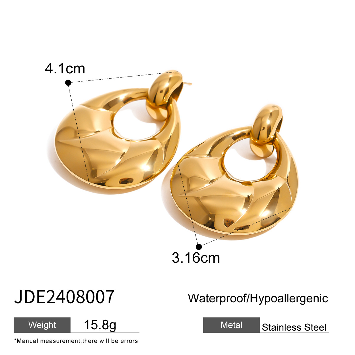 1 par de pendientes colgantes de acero inoxidable chapados en oro de 18 quilates con diseño geométrico de estilo simple para mujer h5 Imagen2