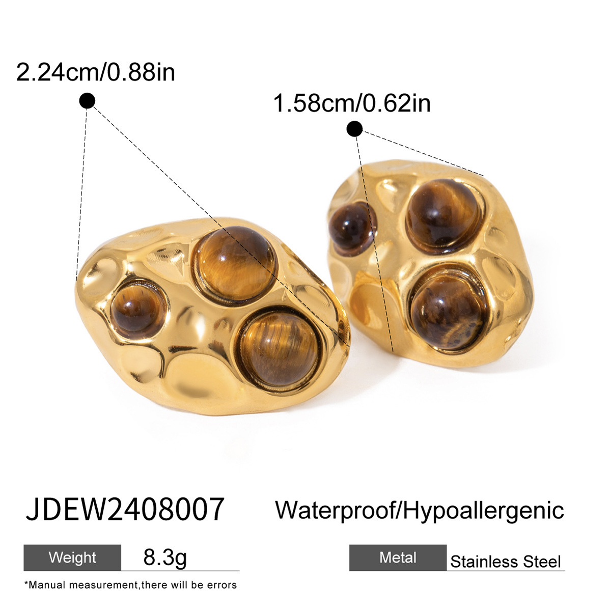 1 paar Classic Series Retro Geometrische Roestvrijstalen 18K Vergulde Natuurlijke Steen Dames Oorstekers h5 Afbeelding2