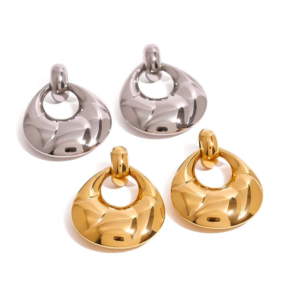 1 paire de boucles d'oreilles pendantes géométriques simples en acier inoxydable plaqué or 18 carats pour femmes h5 Image5