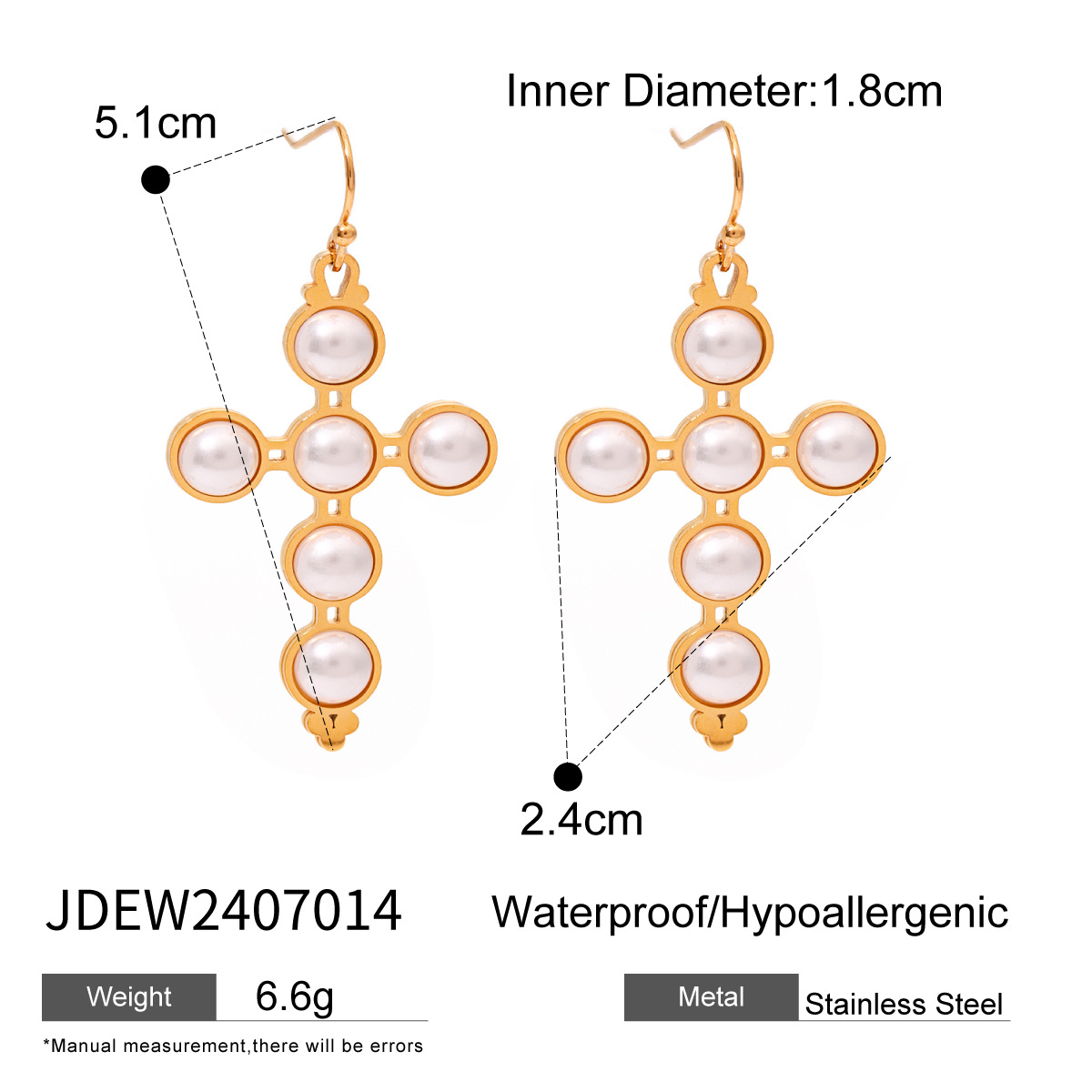 1 paar Simple Series Retro Cross roestvrij staal 18K vergulde kunstmatige parel dames oorbellen h5 Afbeelding2