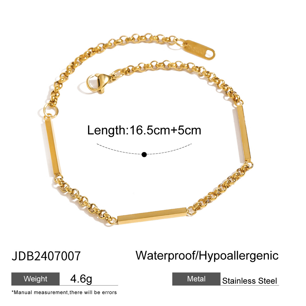 1 Piece Simple Series Simple Solid Color Stainless Steel 18K Gold Plated Women's chain bracelets h5 Picture2