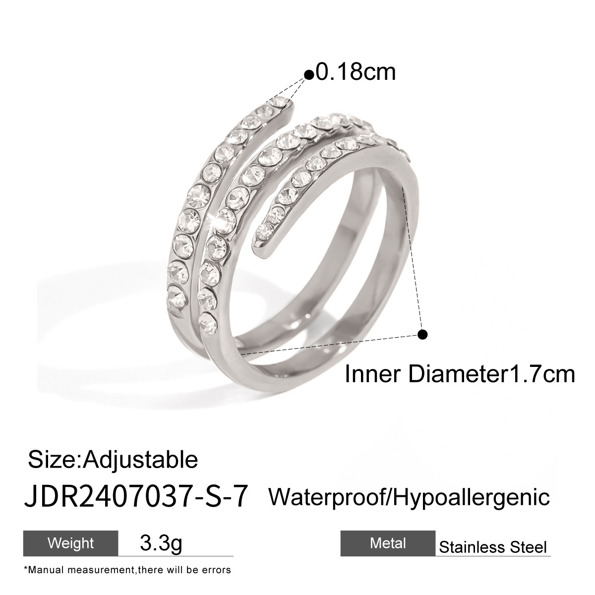 1 stuk Eenvoudige serie Eenvoudige geometrische roestvrijstalen 18K vergulde strass dames verstelbare ringen h5 Afbeelding2