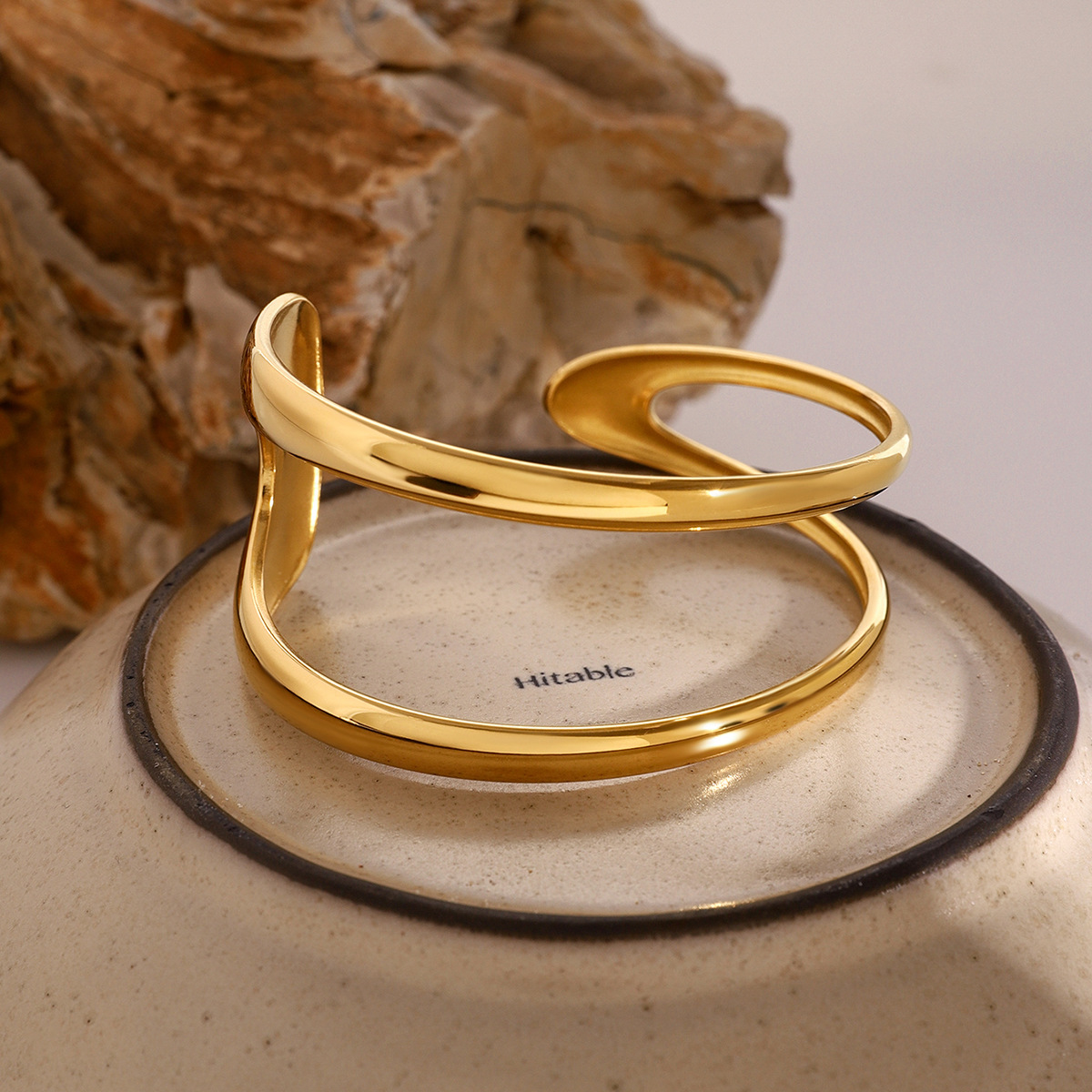 1 Piece Simple Series Simple Solid Color Stainless Steel 18K Gold Plated Women's Bangles h5 