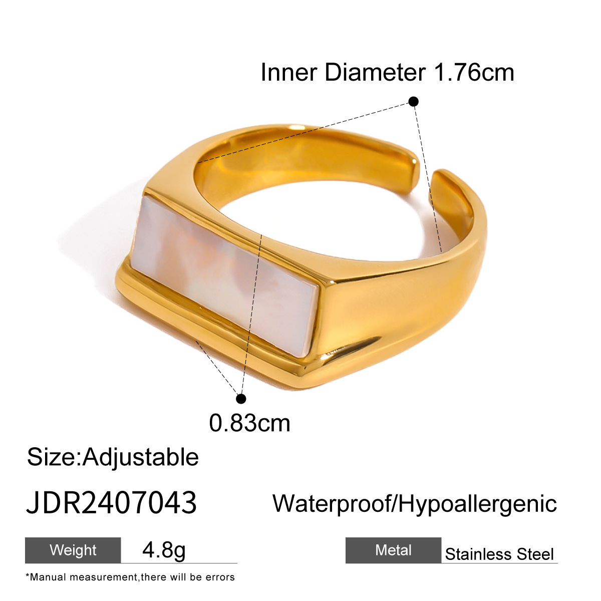 1 Stück Simple Series Klassischer geometrischer Edelstahl 18 Karat vergoldeter Muschel verstellbare Damenringe h5 Bild2