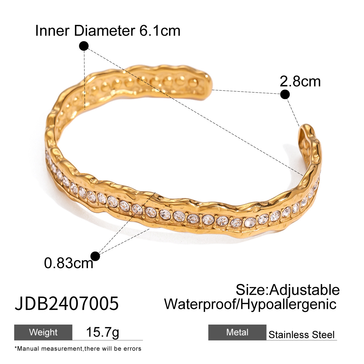 1 Piece Simple Series ins style Solid Color Stainless Steel 18K Gold Plated Rhinestone's Women Bangles h5 Picture2