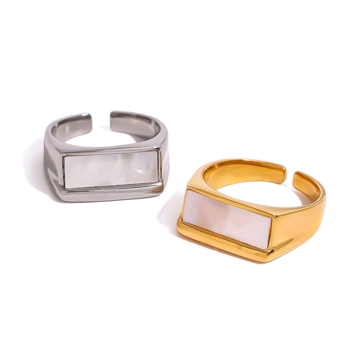 Anillos ajustables para mujer de acero inoxidable chapado en oro de 18 quilates con diseño geométrico clásico de serie simple de 1 pieza h5 Imagen5