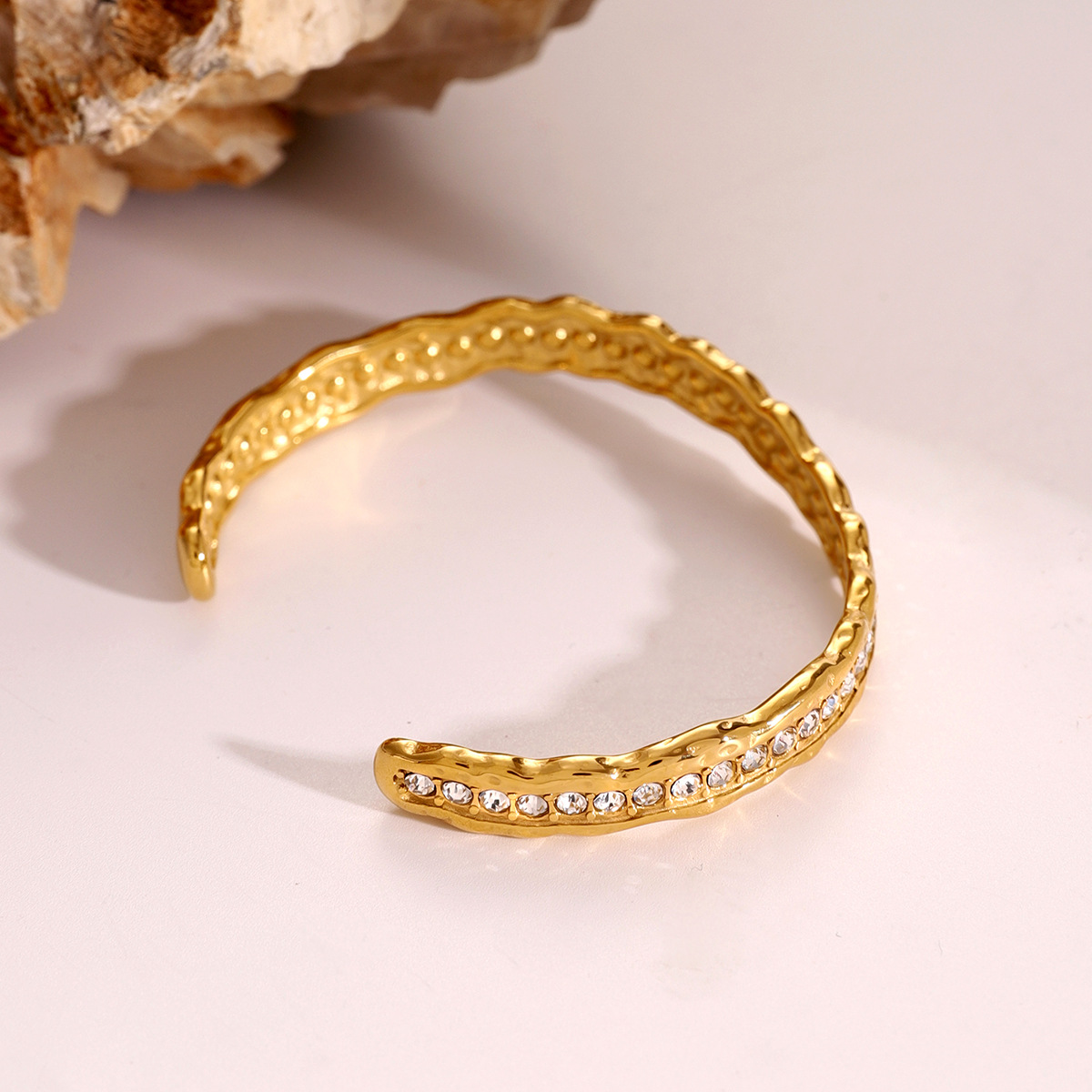 1 Piece Simple Series ins style Solid Color Stainless Steel 18K Gold Plated Rhinestone's Women Bangles h5 Picture5