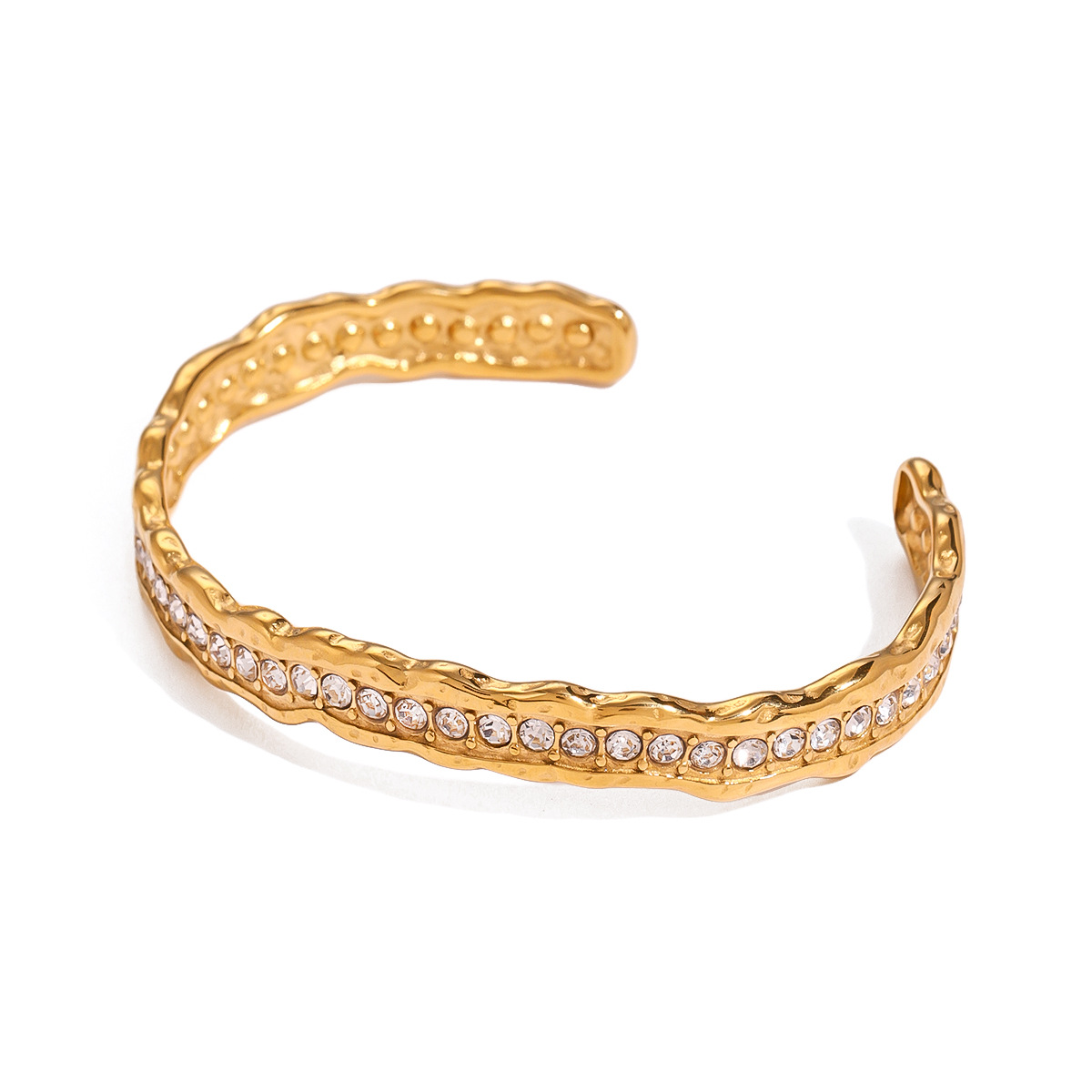 1 Piece Simple Series ins style Solid Color Stainless Steel 18K Gold Plated Rhinestone's Women Bangles h5 Picture6