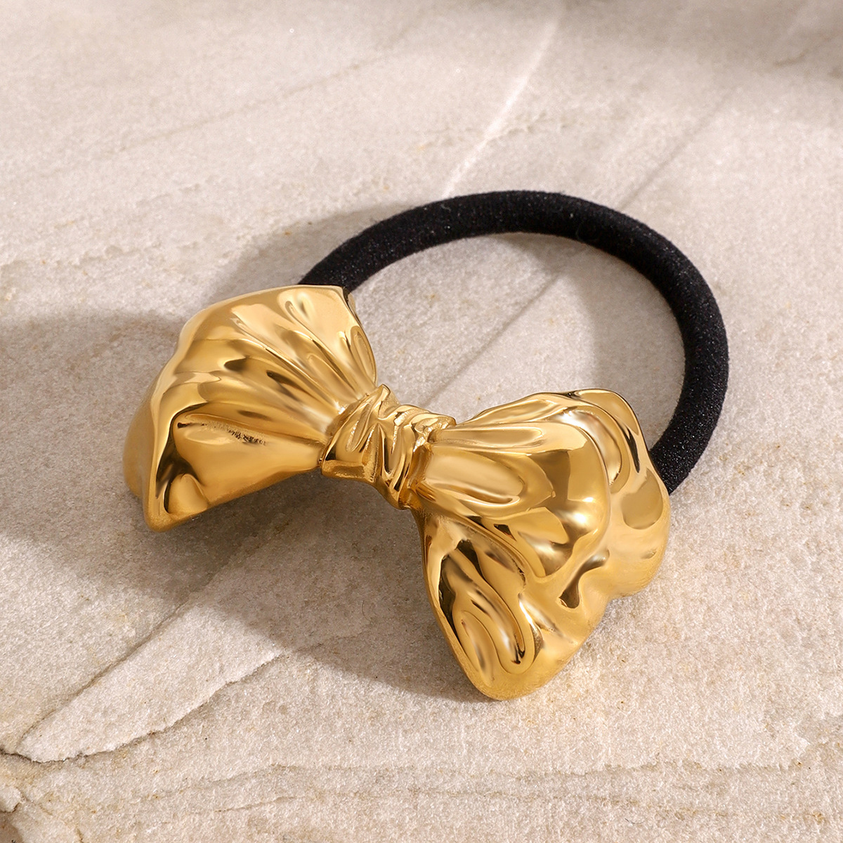 1 stuk Simple Series Retro Bow Knot roestvrij staal 18K verguld haarbanden voor dames h5 