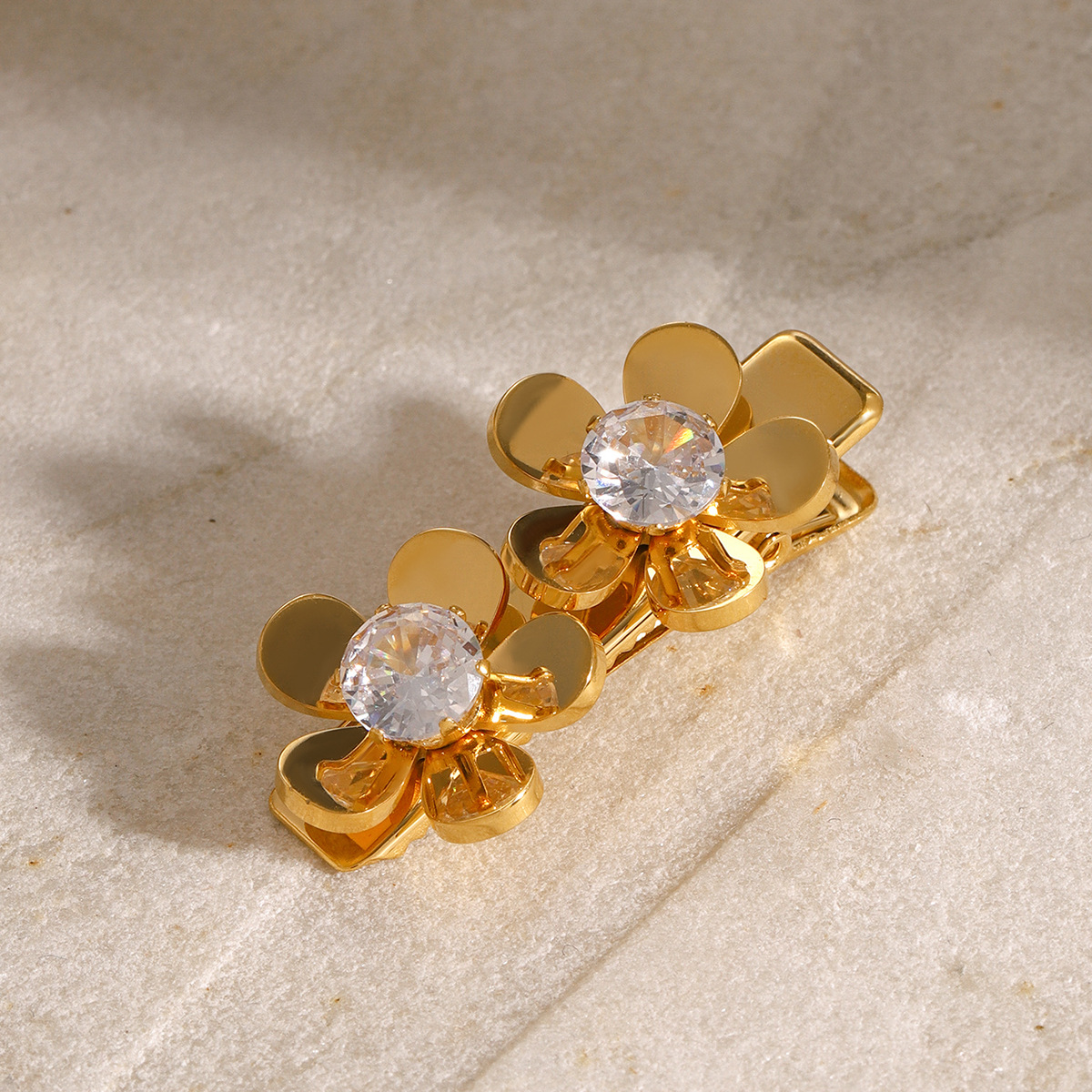 1 Piece Simple Series ins style Flower Stainless Steel 18K Gold Plated Rhinestone Women's Hair Clips h5 Picture4