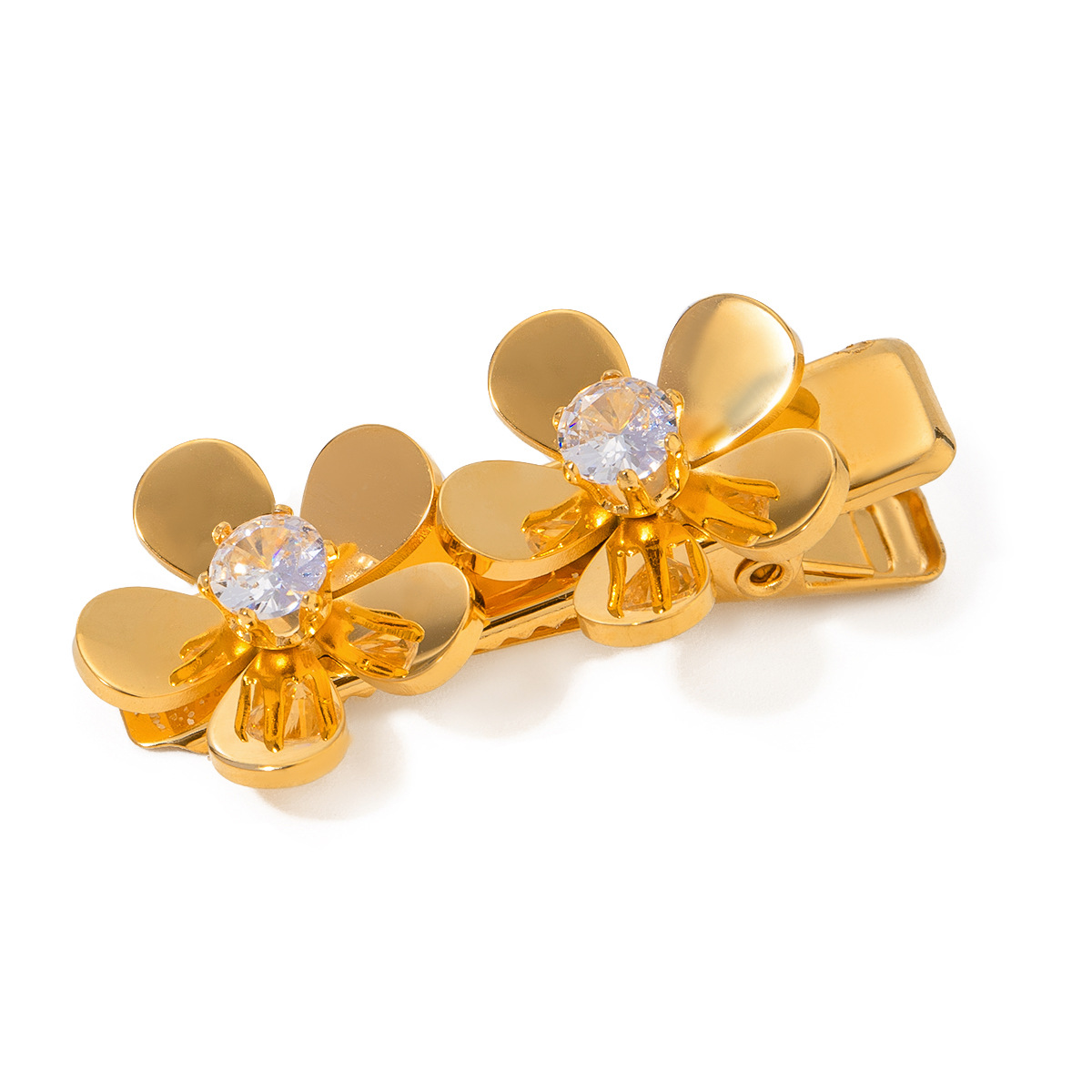 1 Piece Simple Series ins style Flower Stainless Steel 18K Gold Plated Rhinestone Women's Hair Clips h5 Picture7