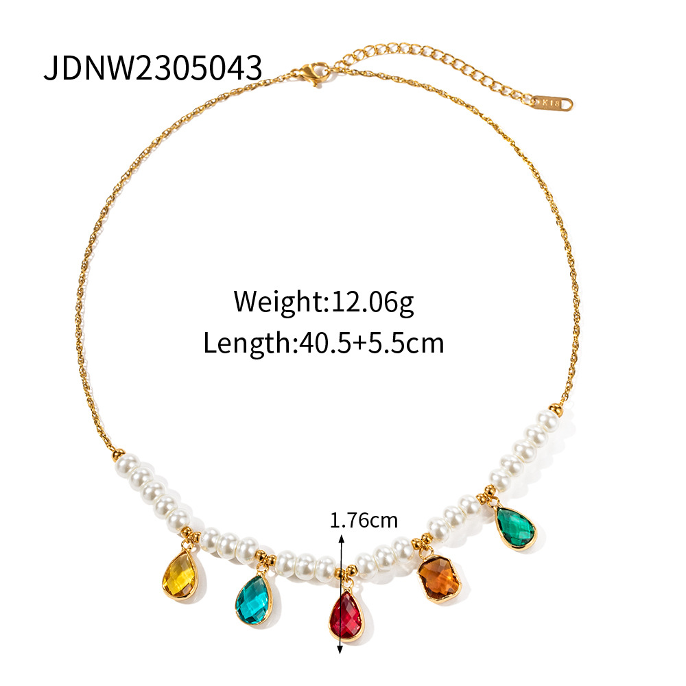 1 Piece Simple Elegant Style Beads Shape Stainless Steel 18K Gold Plated Inlay Artificial Pearl Women's Beaded Necklace h5 Picture2