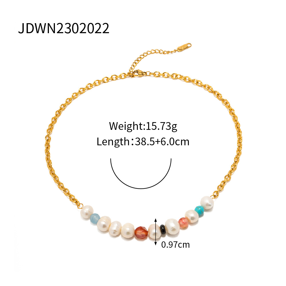 1 Piece Simple Elegant Style Beads Shape Stainless Steel 18K Gold Plated Inlay Pearl Women's Beaded Necklace h5 Picture2