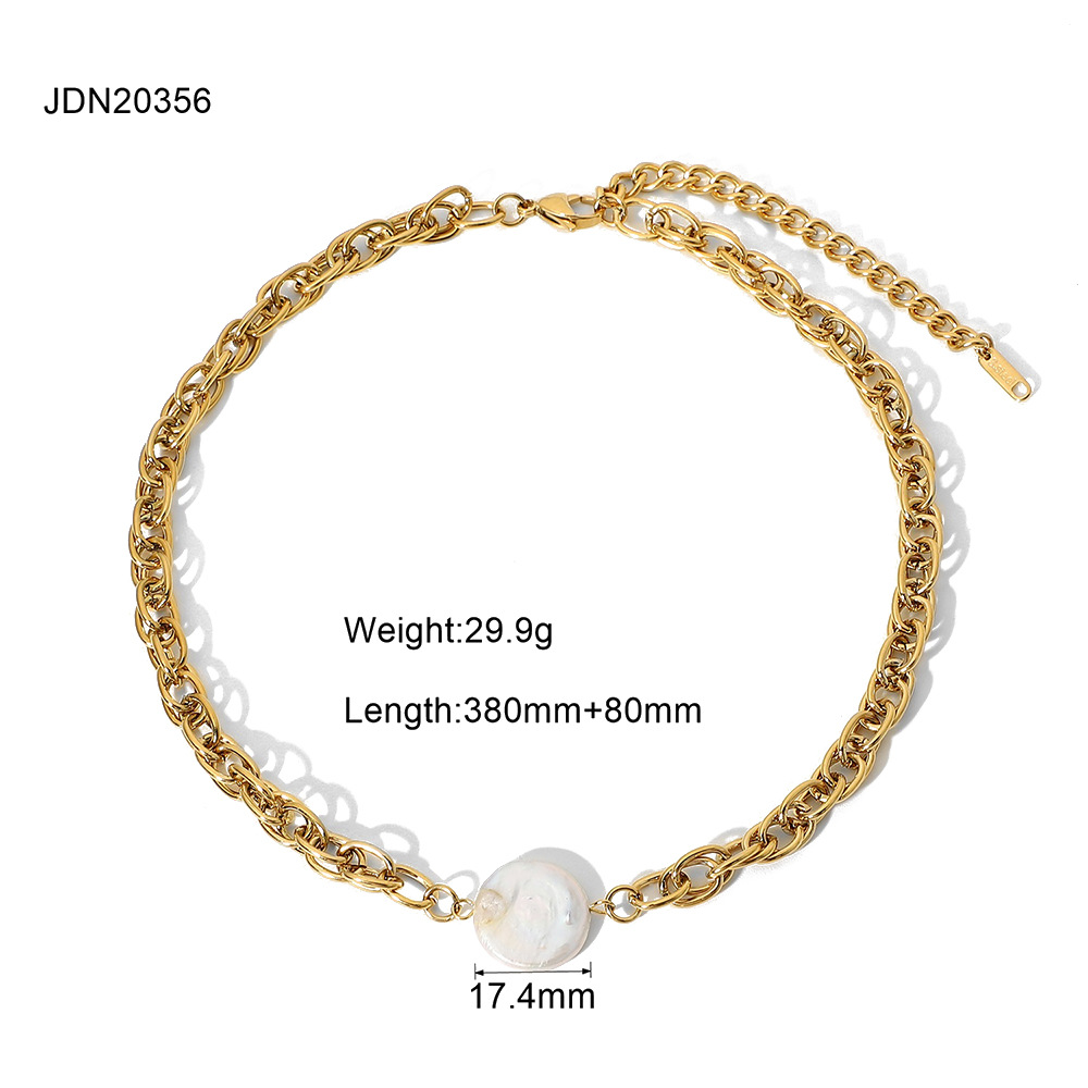 Collana da donna in perle con intarsi in acciaio inossidabile placcato oro 18K, stile semplice ed elegante, 1 pezzo h5 Immagine2