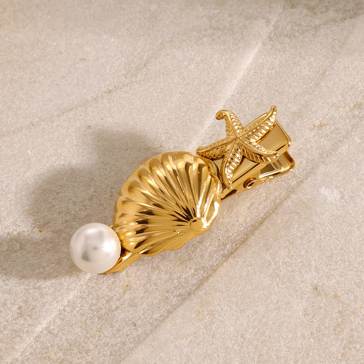 1 Piece Simple Series ins style Turtle Stainless Steel 18K Gold Plated Artificial Pearl Women's Hair Clips 