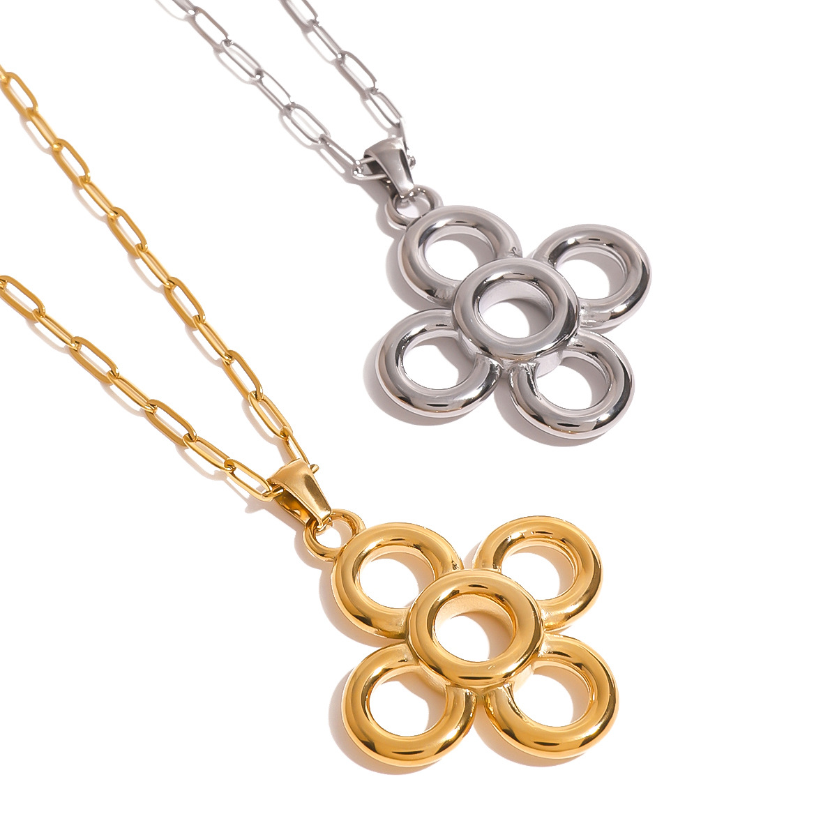 1 Stück Simple Series Retro Flower Edelstahl 18K vergoldete Damen-Halsketten mit Anhänger h5 Bild5