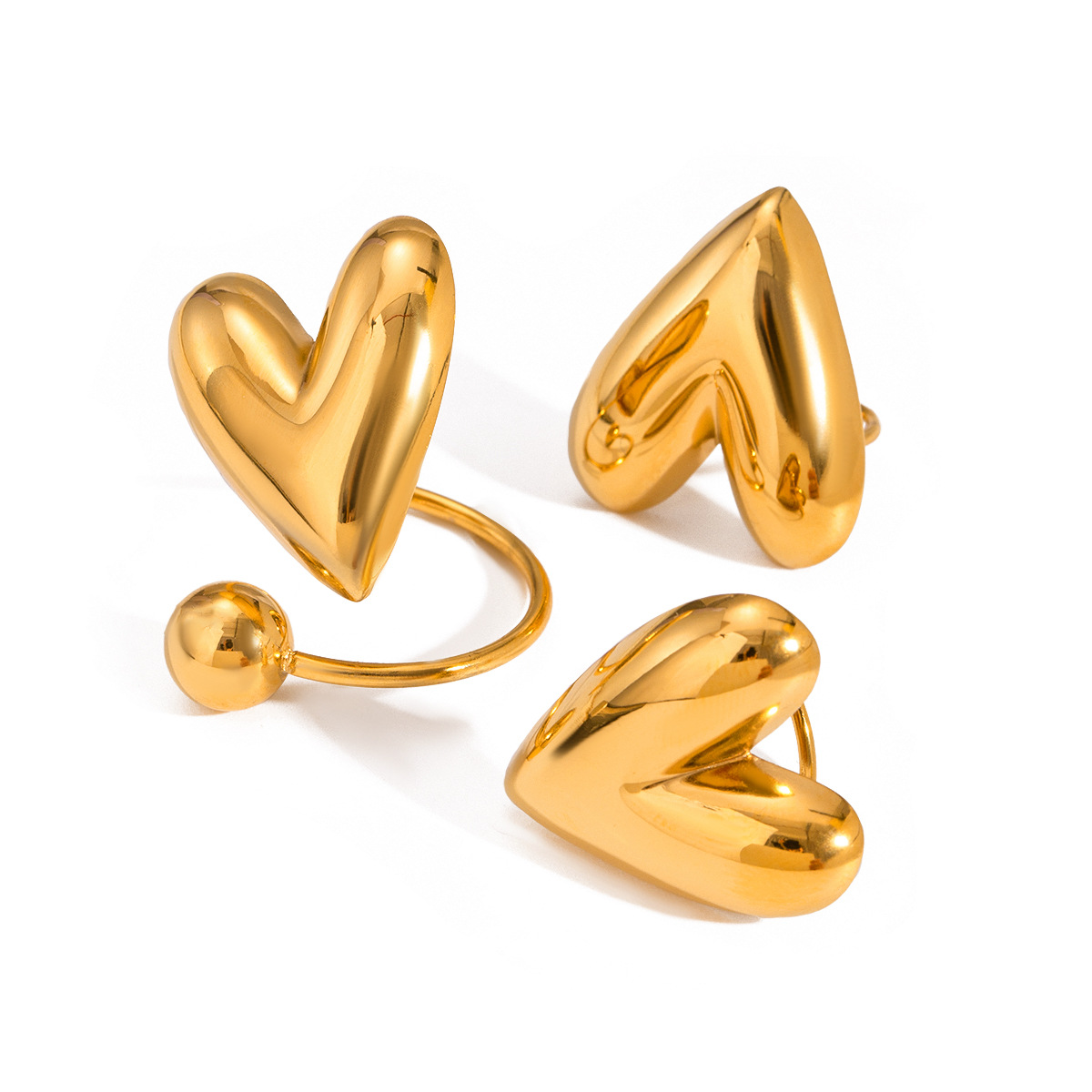 1 Piece Simple Series Retro Heart Stainless Steel 18K Gold Plated Women's Adjustable Rings h5 Picture5