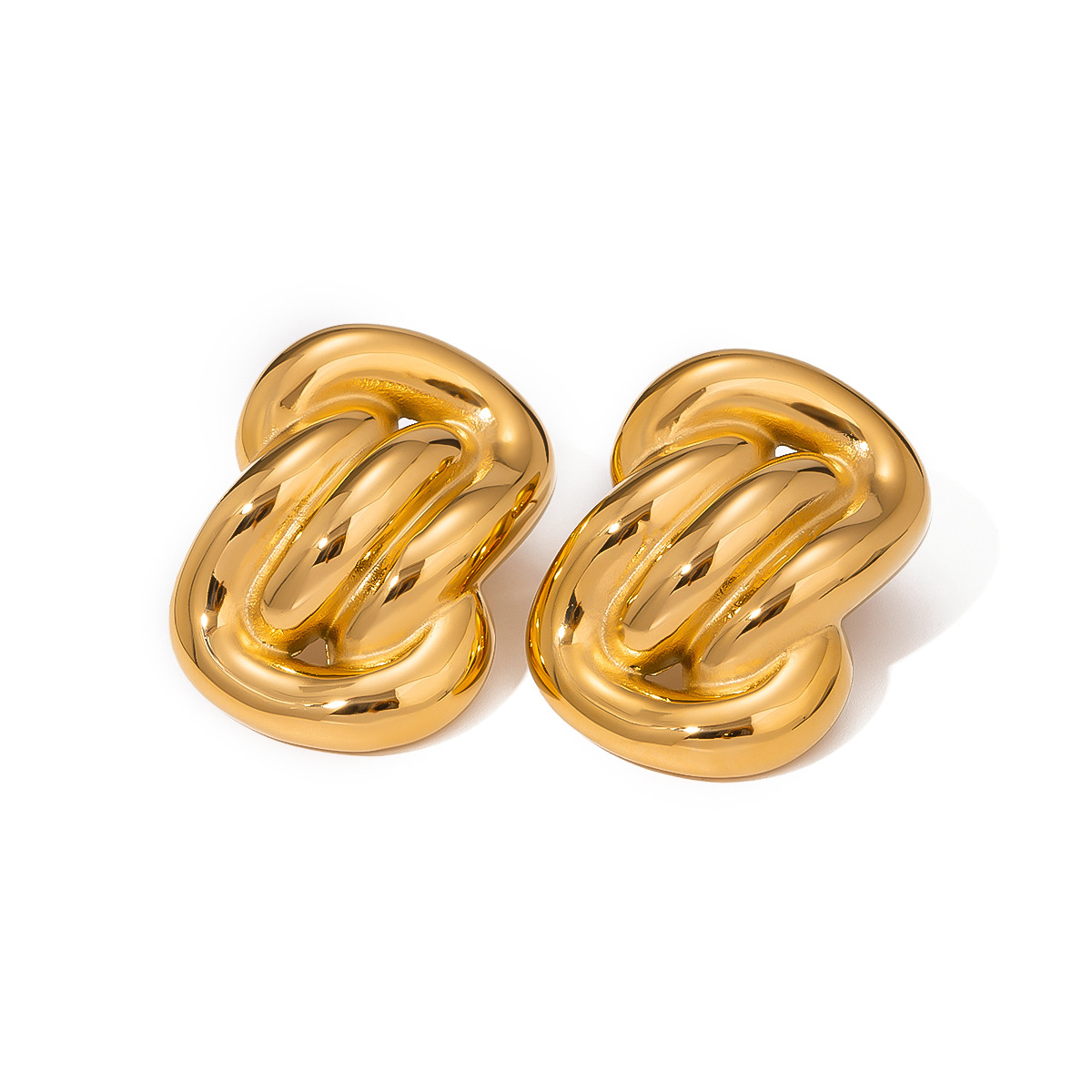 1 paar Simple Series Retro Twist roestvrij staal 18K vergulde dames oorbellen h5 Afbeelding5